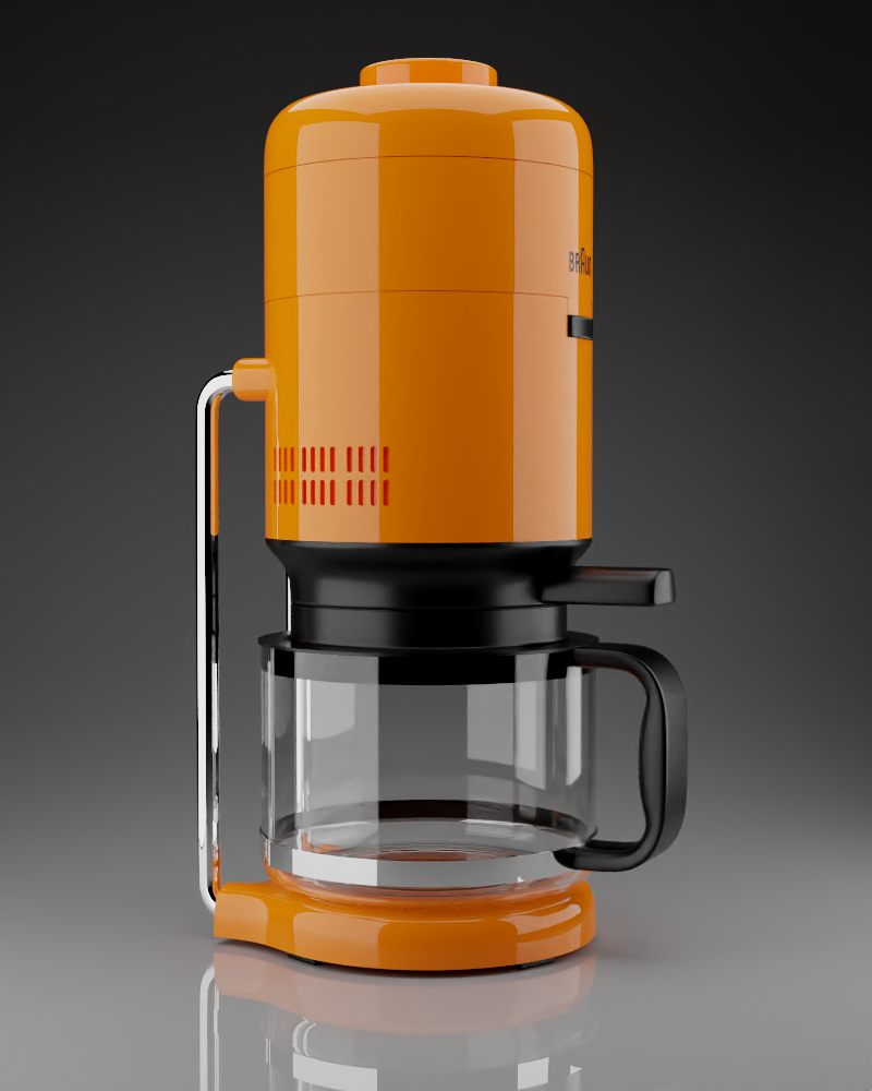 Coffee-machine scene from the Mitsuba gallery rendered in Koji