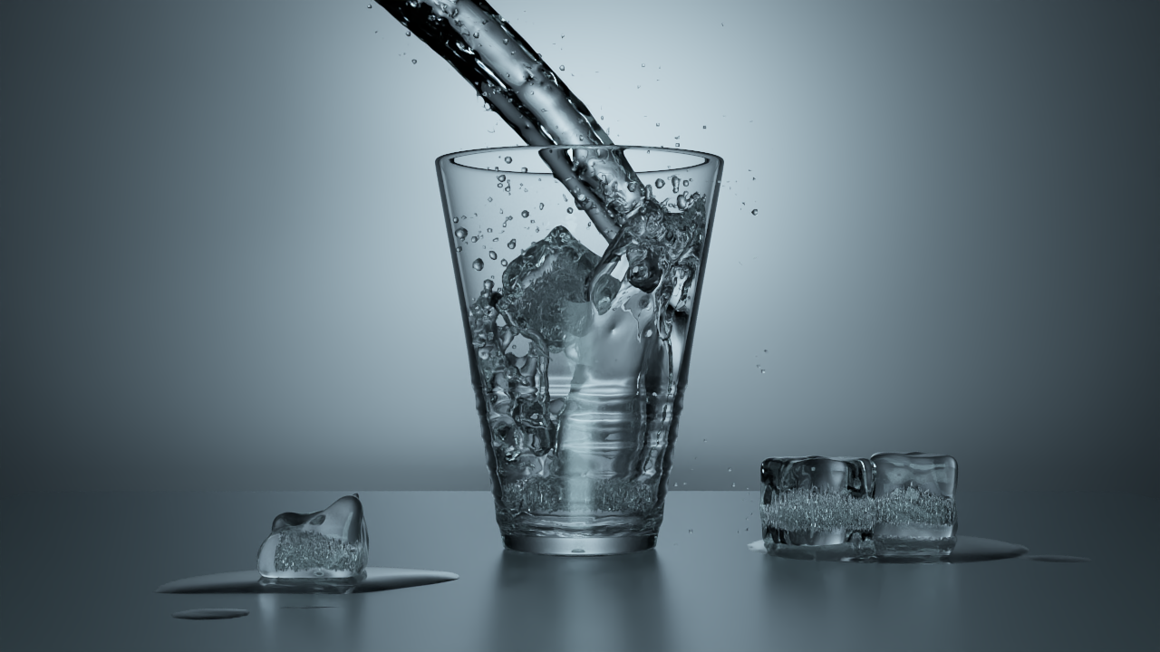 Mitsuba glass-of-water scene rendered in Koji