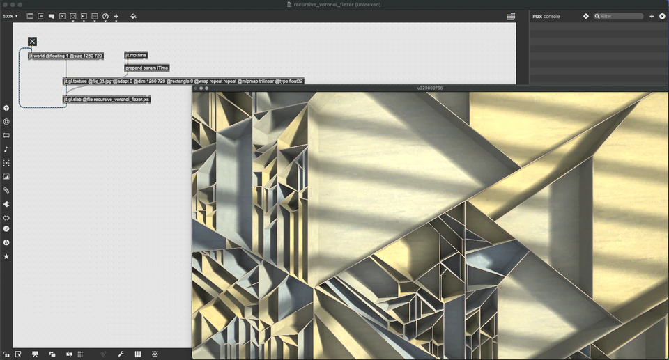 Max recursive Voronoi render showing interlocking metallic triangular and angular surfaces