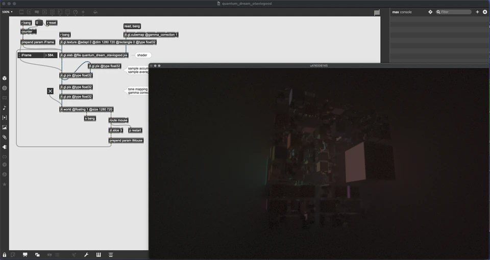 Dark Max render of a barely lit organic block-like form with clustered surface details