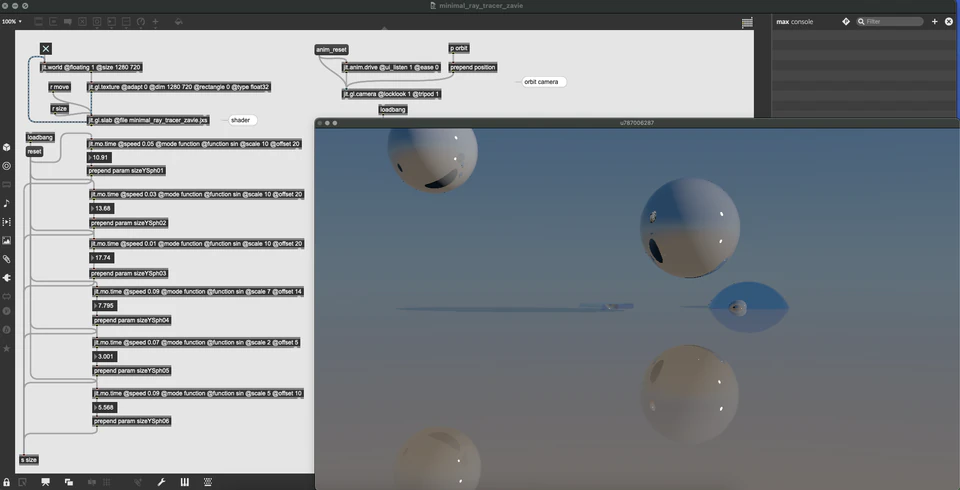 Max minimal ray-tracer network with several softly shaded spheres over a ground plane