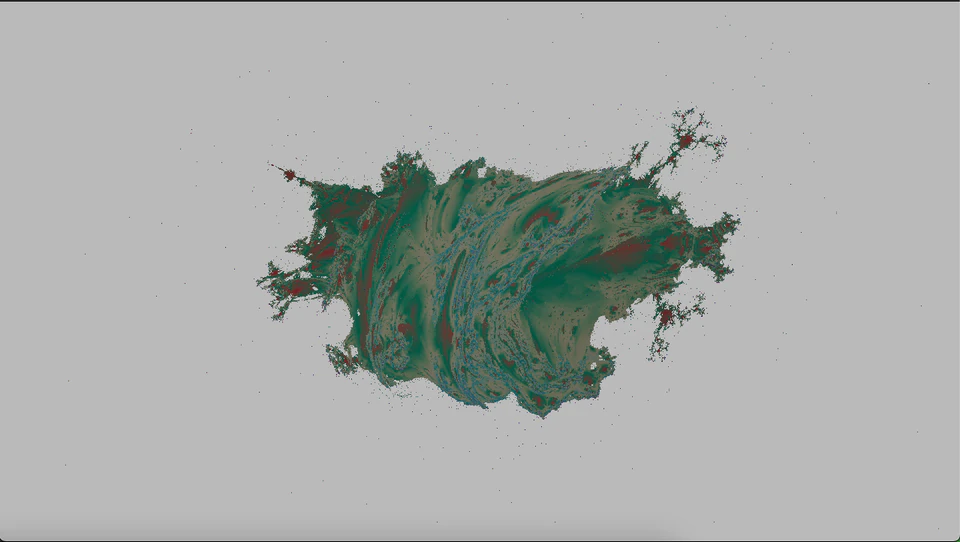 Green and red organic form shown in a horizontal orientation on a gray background