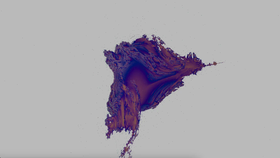 Purple and brown branching form shown from a different angle on a gray background