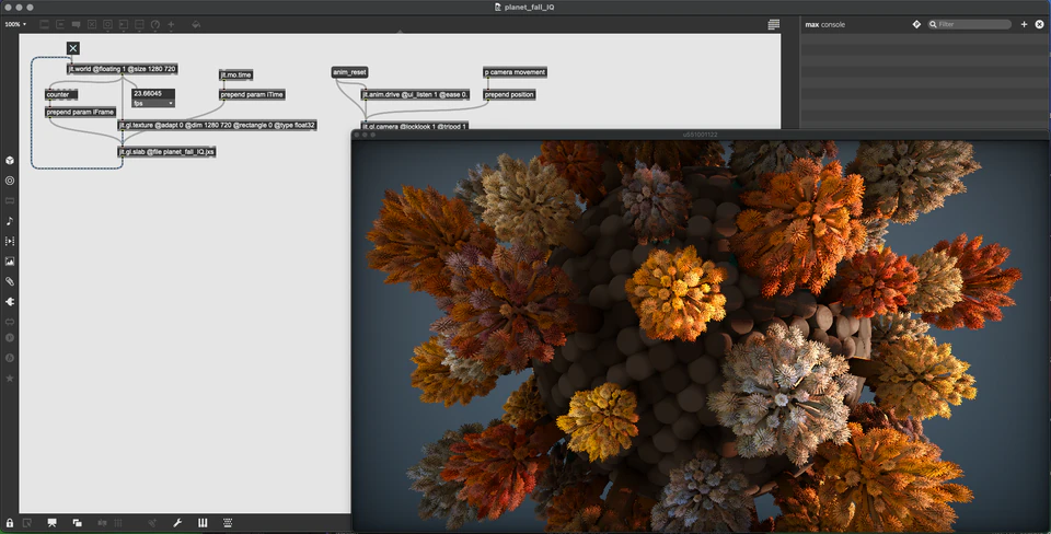 Max scene showing a dense cluster of orange, brown, and gray rounded forms